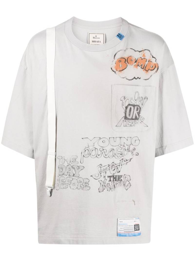 Maison MIHARA YASUHIRO Suspender graphic-print cotton T-shirt - Grey von Maison MIHARA YASUHIRO