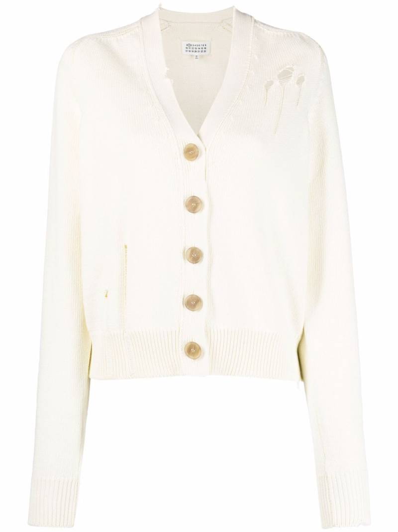 Maison Margiela distressed-finish V-neck cardigan - Neutrals von Maison Margiela