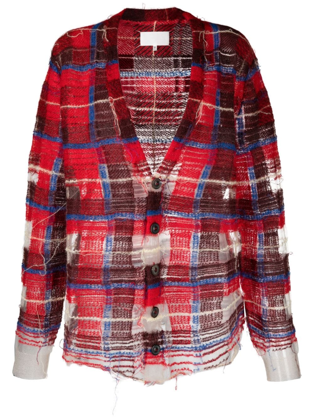 Maison Margiela distressed plaid-check print cardigan - Red von Maison Margiela