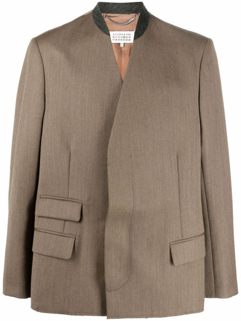 Maison Margiela stitch-logo stand-up collar blazer - Neutrals von Maison Margiela