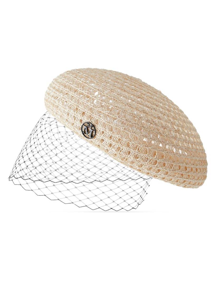 Maison Michel Emily veil-embellished knitted berret - Neutrals von Maison Michel