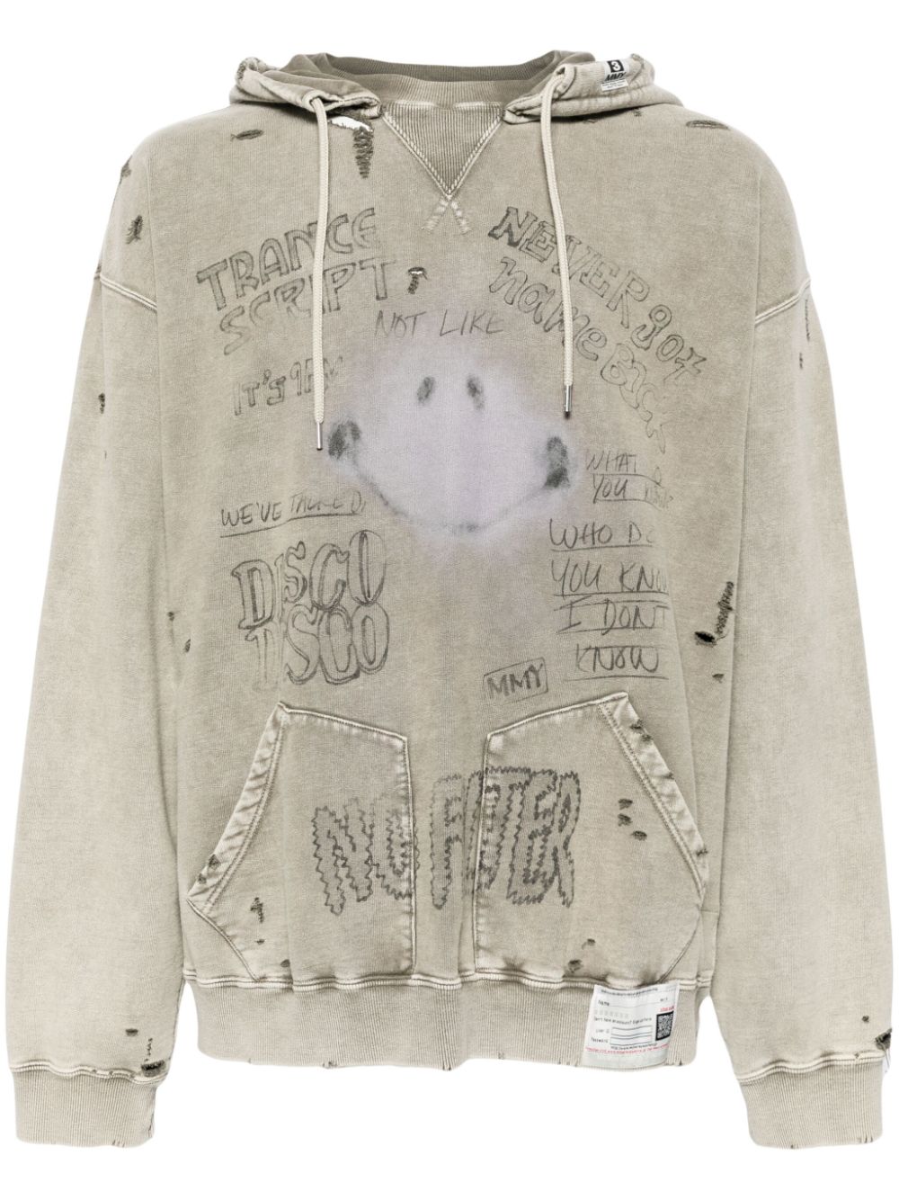 Maison MIHARA YASUHIRO bleached graphic-print hoodie - Grey von Maison MIHARA YASUHIRO