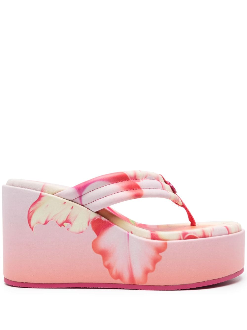 Maje 90mm floral-print leather wedge sandals - Pink von Maje