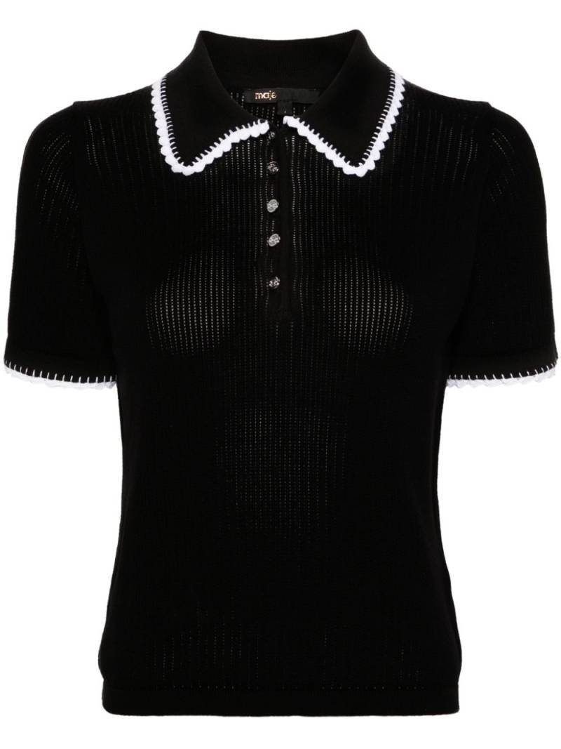 Maje crochet-trim knitted polo top - Black von Maje