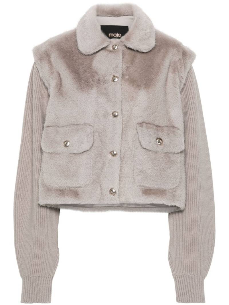 Maje fur knitted-sleeves jacket - Grey von Maje