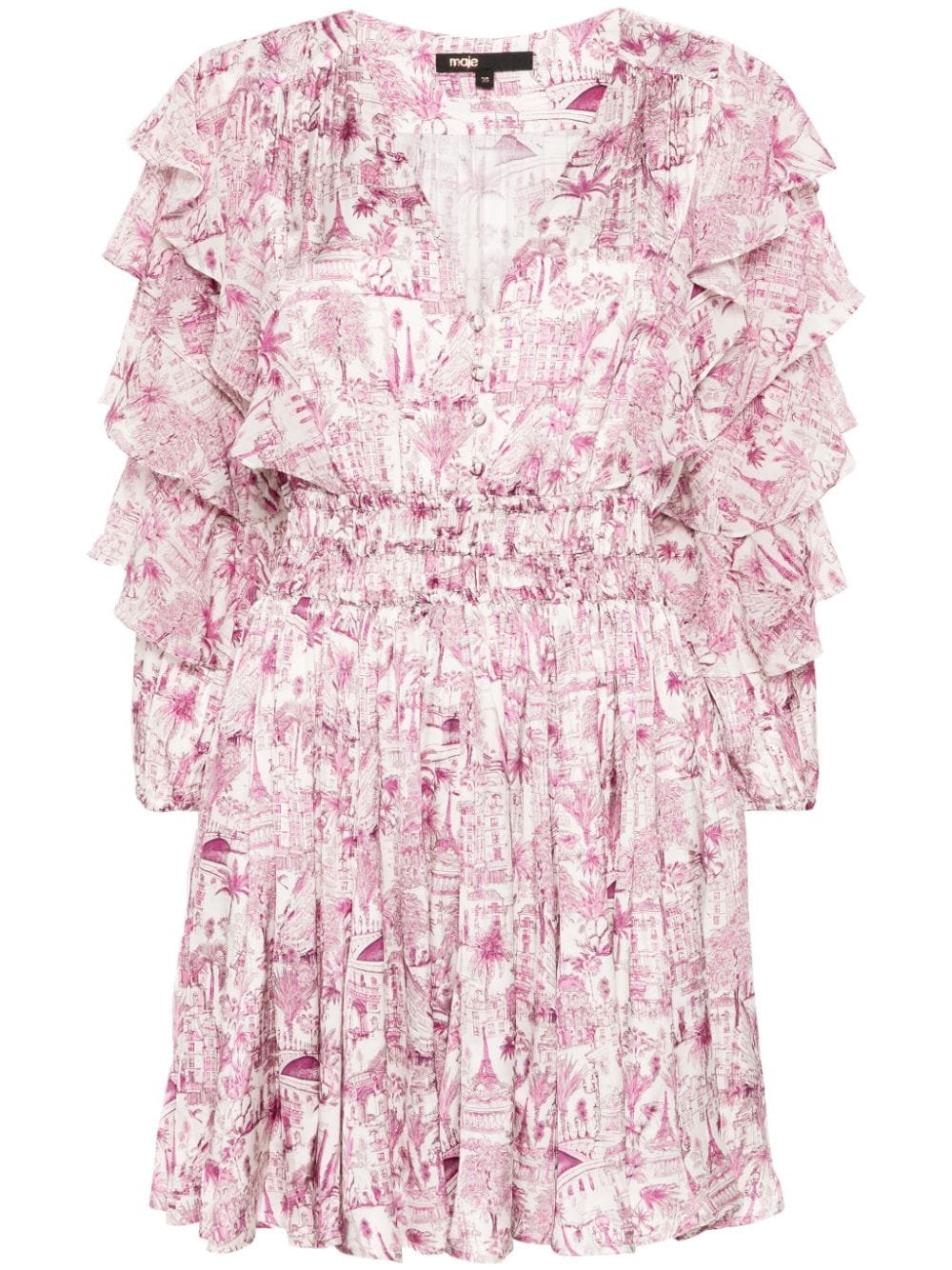 Maje graphic-print ruffled mini dress - Pink von Maje