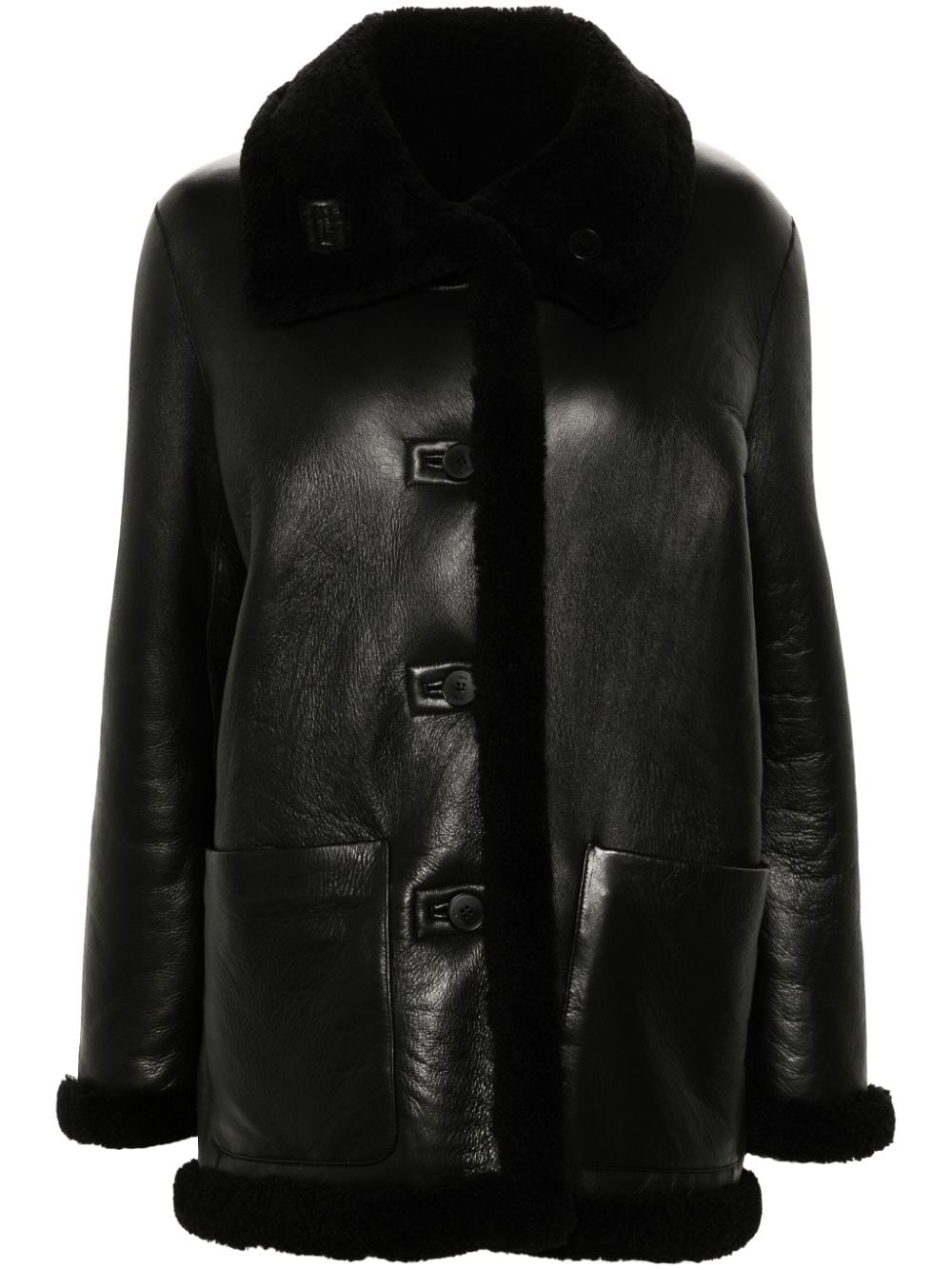 Maje reversible leather coat - Black von Maje