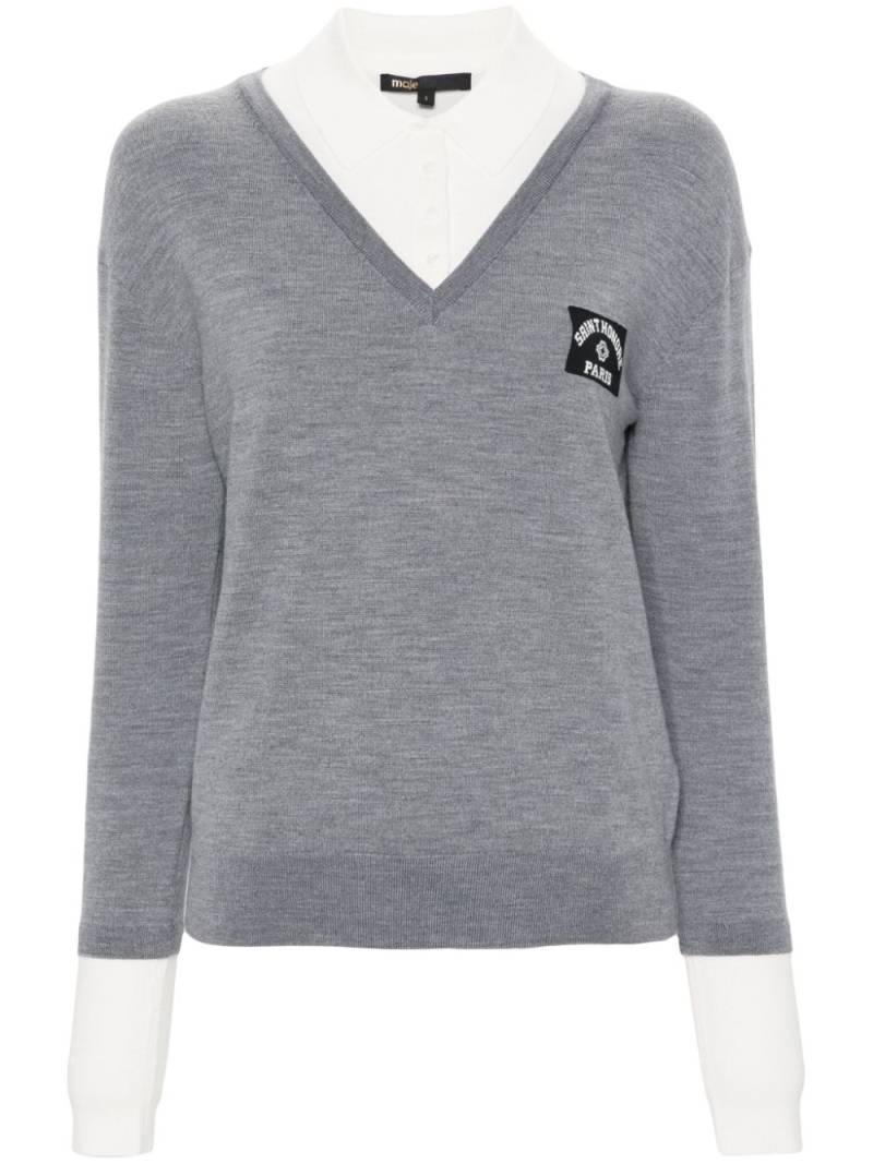 Maje logo-patch layered jumper - Grey von Maje