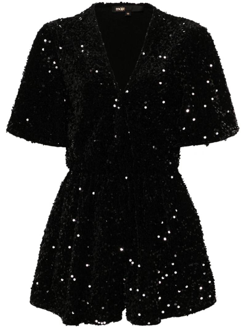 Maje sequinned velvet playsuit - Black von Maje