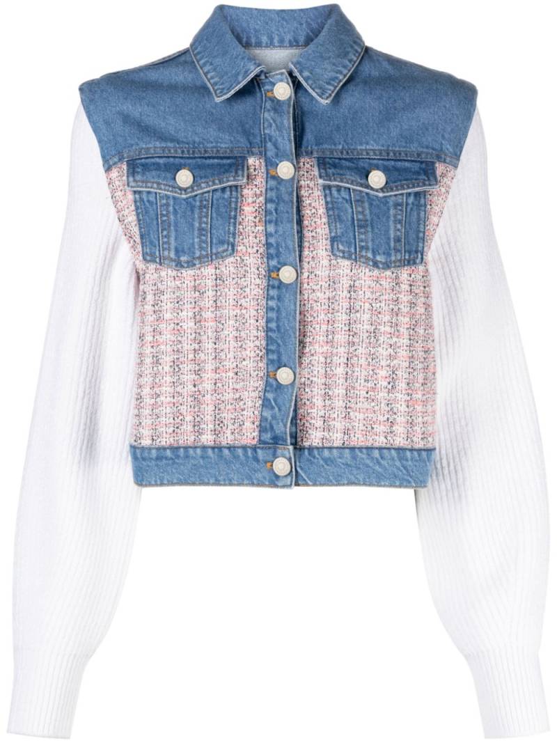 Maje cropped tweed-panelled denim jacket - Pink von Maje