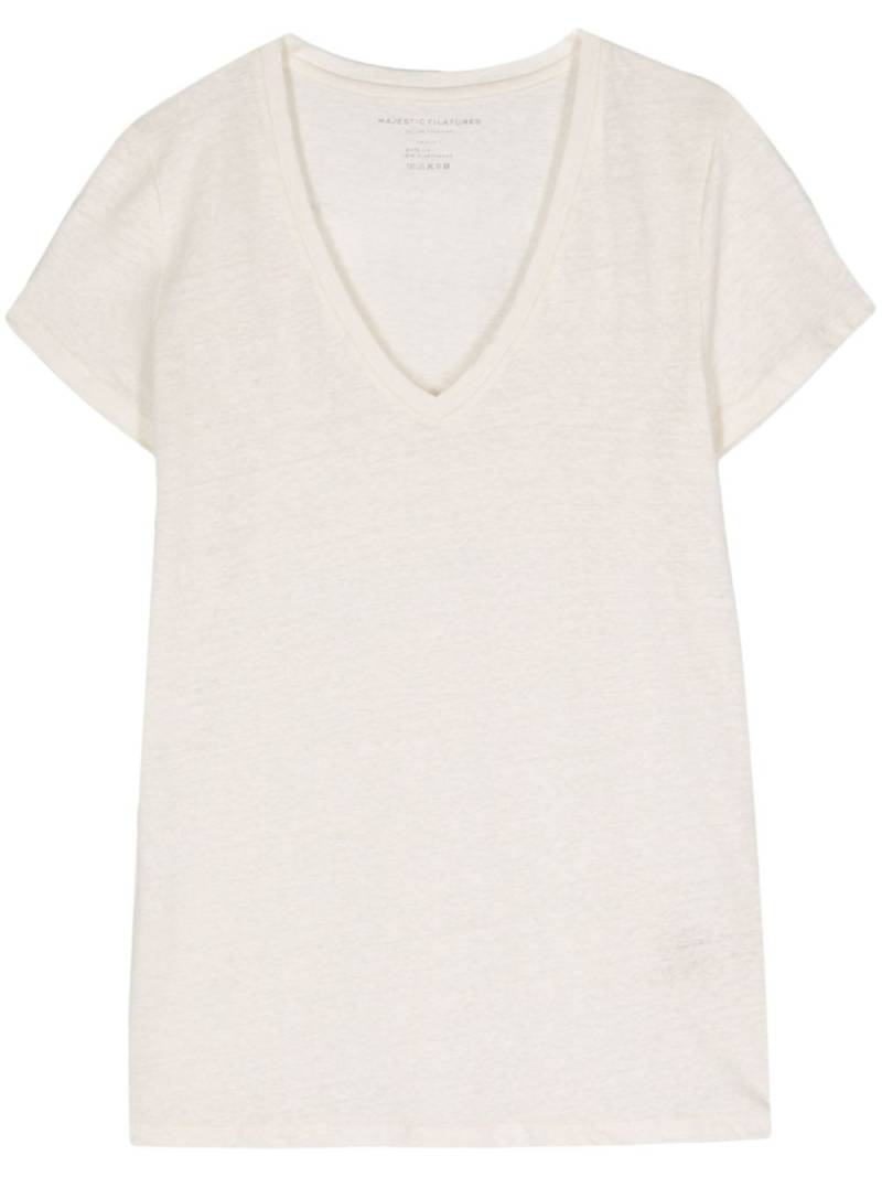 Majestic Filatures V-neck linen-blend T-shirt - Neutrals von Majestic Filatures