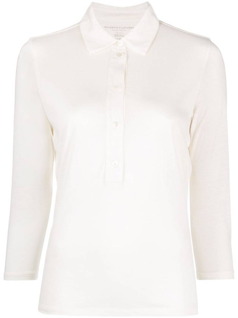 Majestic Filatures three-quarter sleeve polo top - White von Majestic Filatures