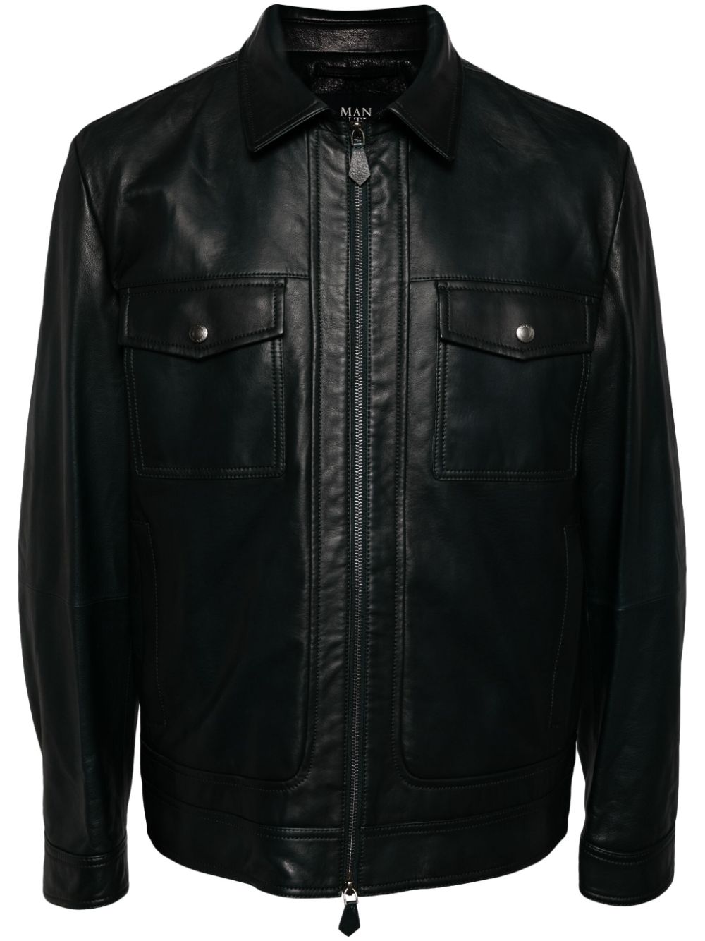 Man On The Boon. two-way zip leather jacket - Black von Man On The Boon.