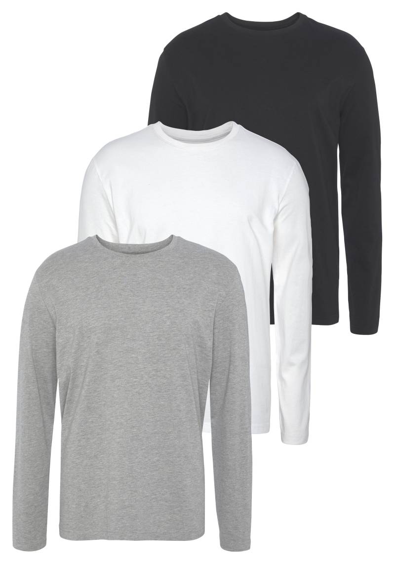 Man's World Langarmshirt, Langarm, unifarben, aus Baumwolle, im 3er-Pack von Man's World