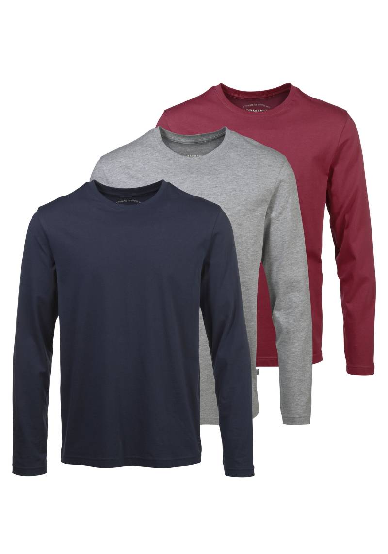 Man's World Langarmshirt, Langarm, unifarben, aus Baumwolle, im 3er-Pack von Man's World