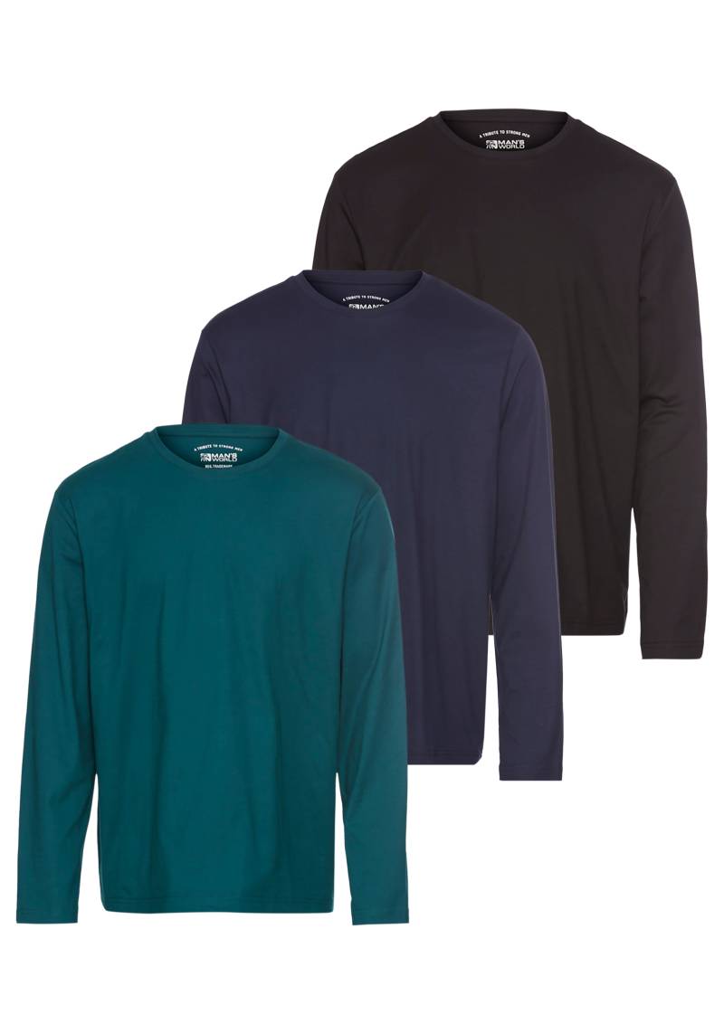 Man's World Langarmshirt »neue Farbe !«, Langarm, unifarben, aus Baumwolle, im 3er-Pack von Man's World