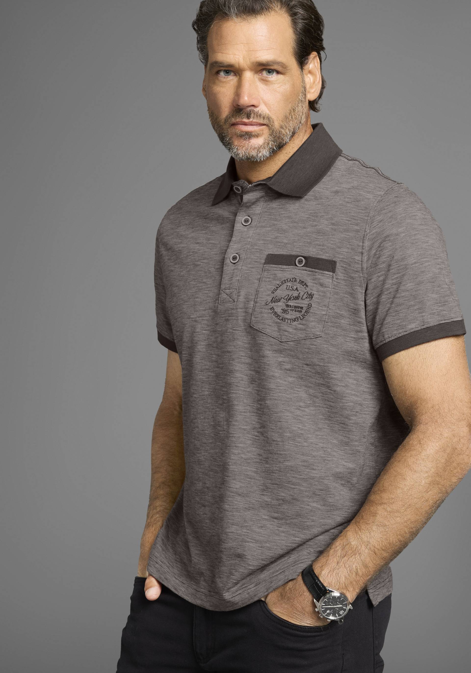 Man's World Poloshirt, Kurzarm, Regular Fit, melierte Struktur, Rundhalsausschnitt Man's World Poloshirt, Kurzarm, Regular Fit, melierte Struktur, Rundhalsausschnitt von Man's World
