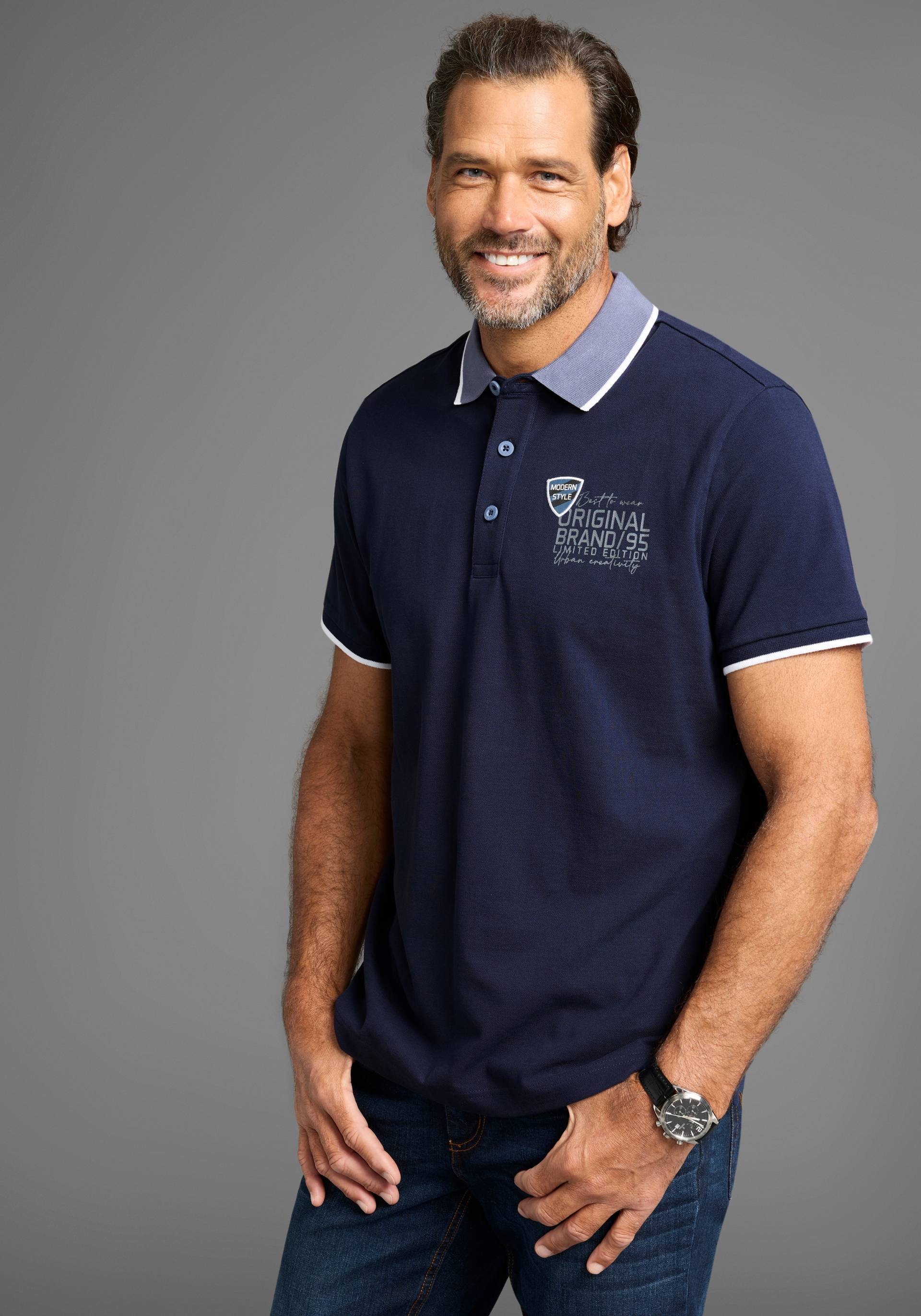 Man's World Poloshirt, mit Brustprint, meliertes Material von Man's World