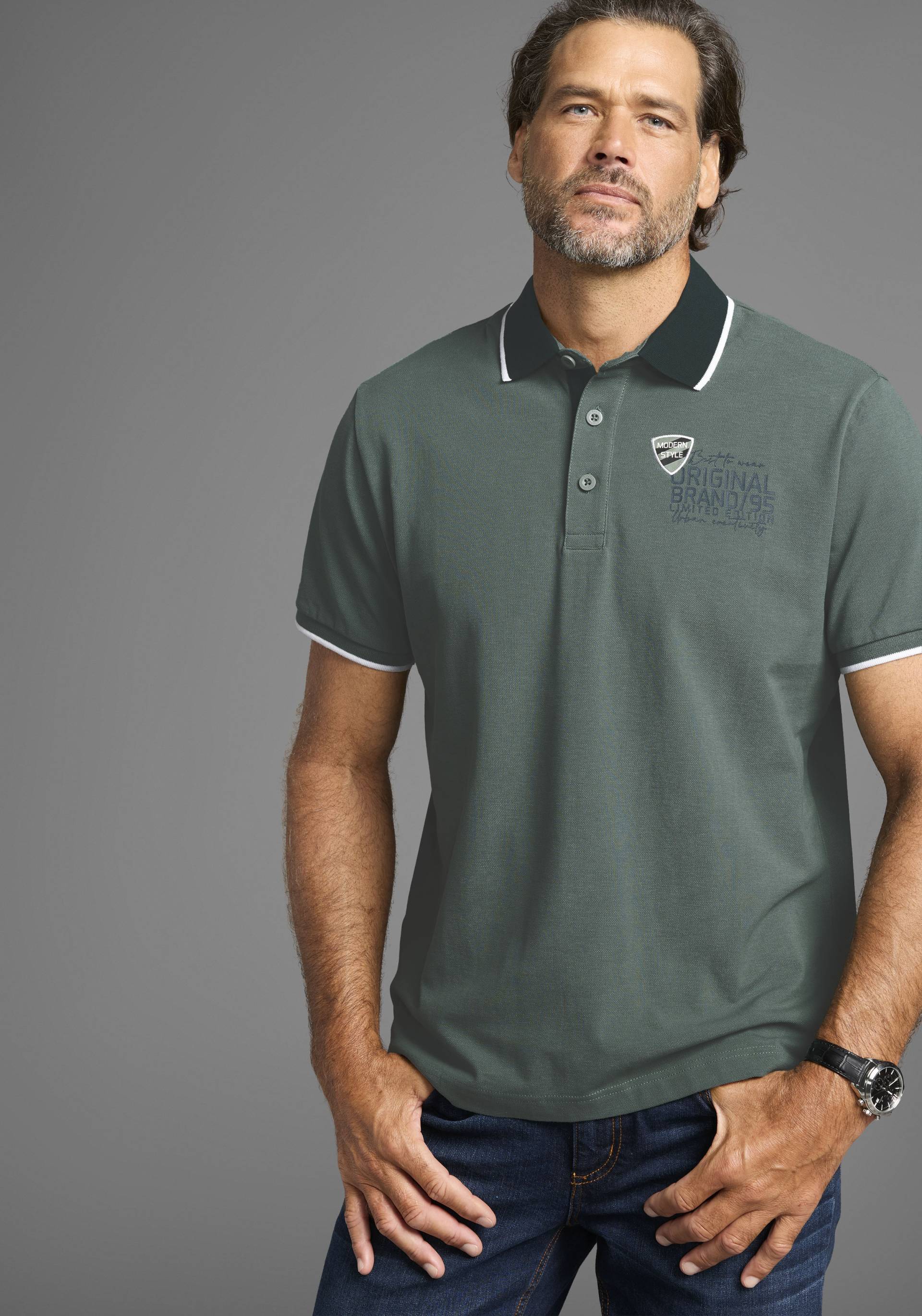 Man's World Poloshirt, mit Brustprint, meliertes Material Man's World Poloshirt, mit Brustprint, meliertes Material von Man's World