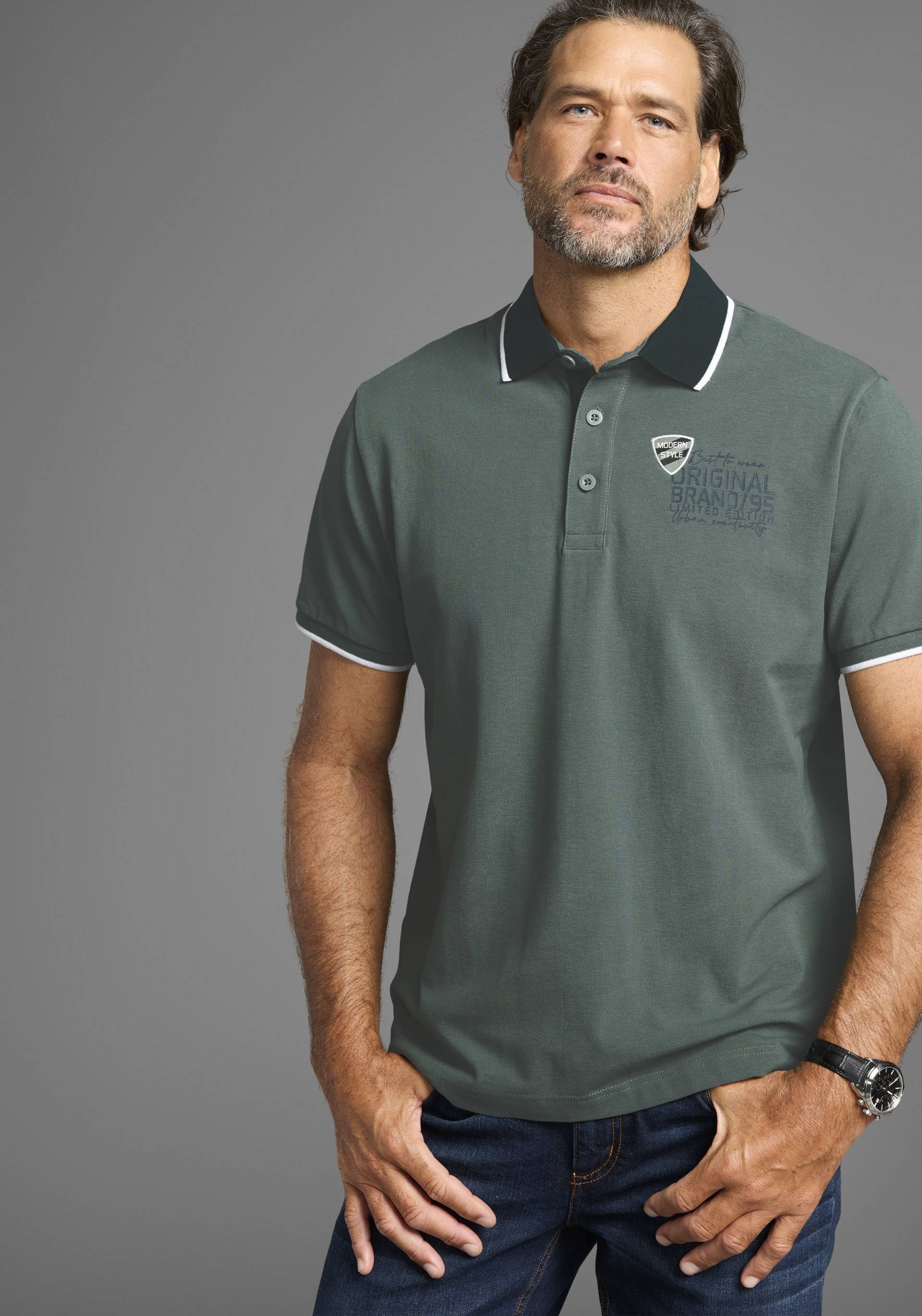 Man's World Poloshirt, mit Brustprint, meliertes Material von Man's World