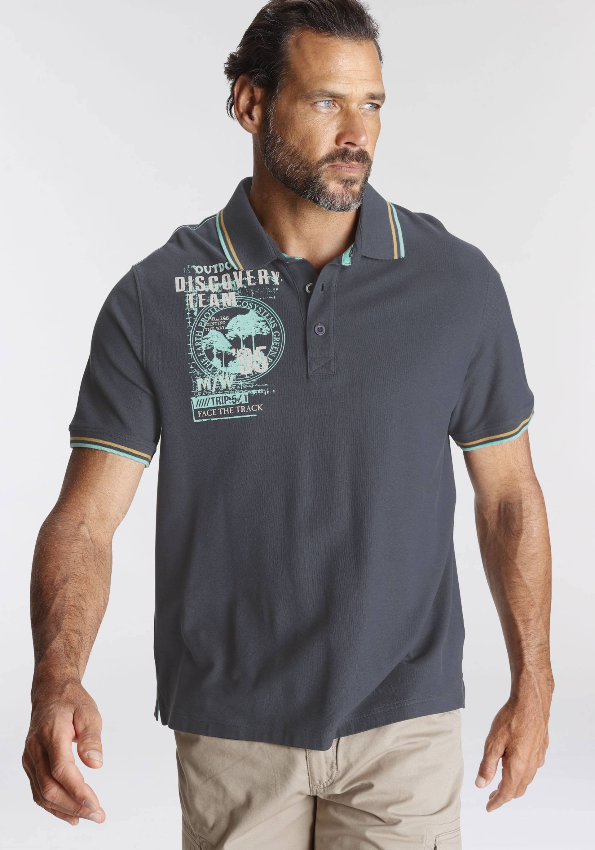 Man's World Poloshirt, Mit Print an der Schulter von Man's World