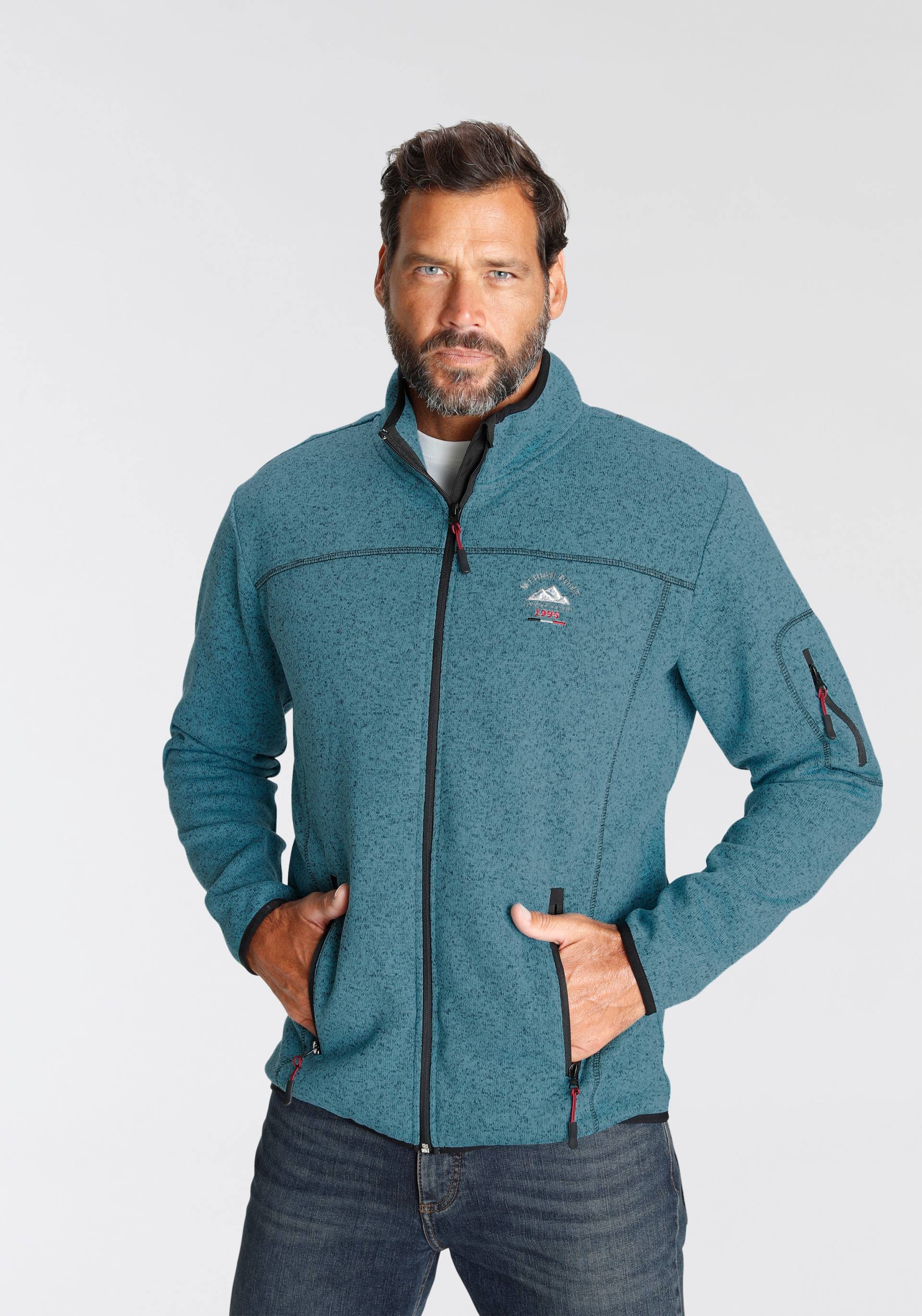 Man's World Strickfleecejacke, für den Herbst, mit Reissverschlusstaschen, mit Stehkragen von Man's World