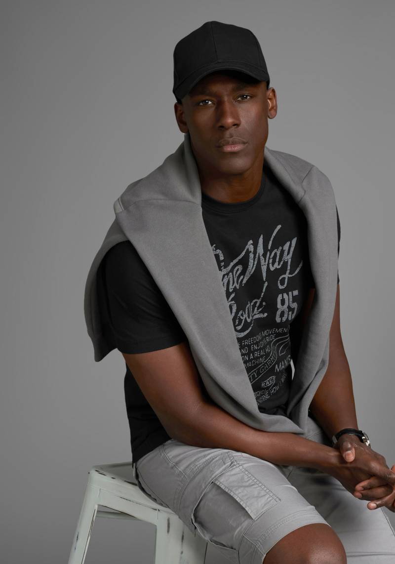 Man's World T-Shirt, Kurzarm, Regular Fit, mit Print, Rundhals, im Used-Look von Man's World