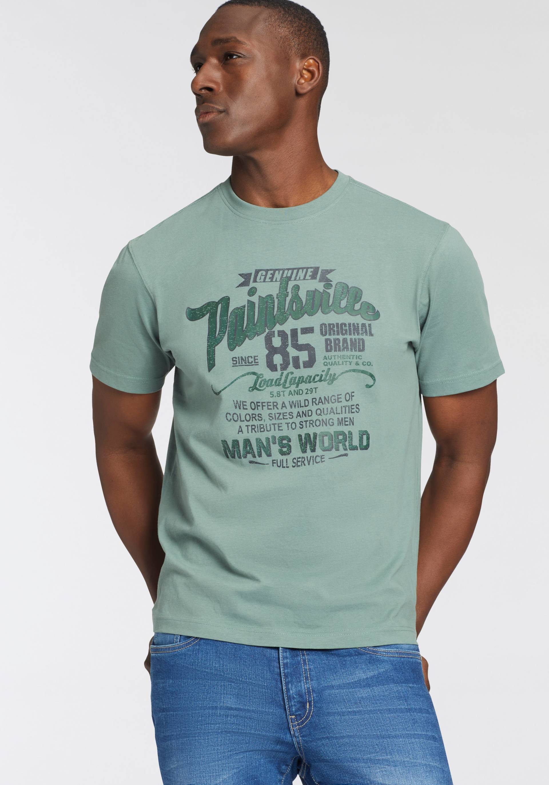 Man's World T-Shirt, Kurzarm, mit stylischem Print, Rundhalsausschnitt, aus Baumwolle von Man's World