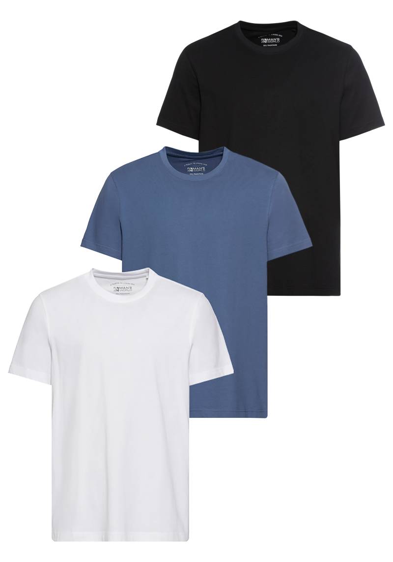 Man's World T-Shirt, Kurzarm, unifarben, Rundhals, aus Baumwolle, im 3er-Pack von Man's World