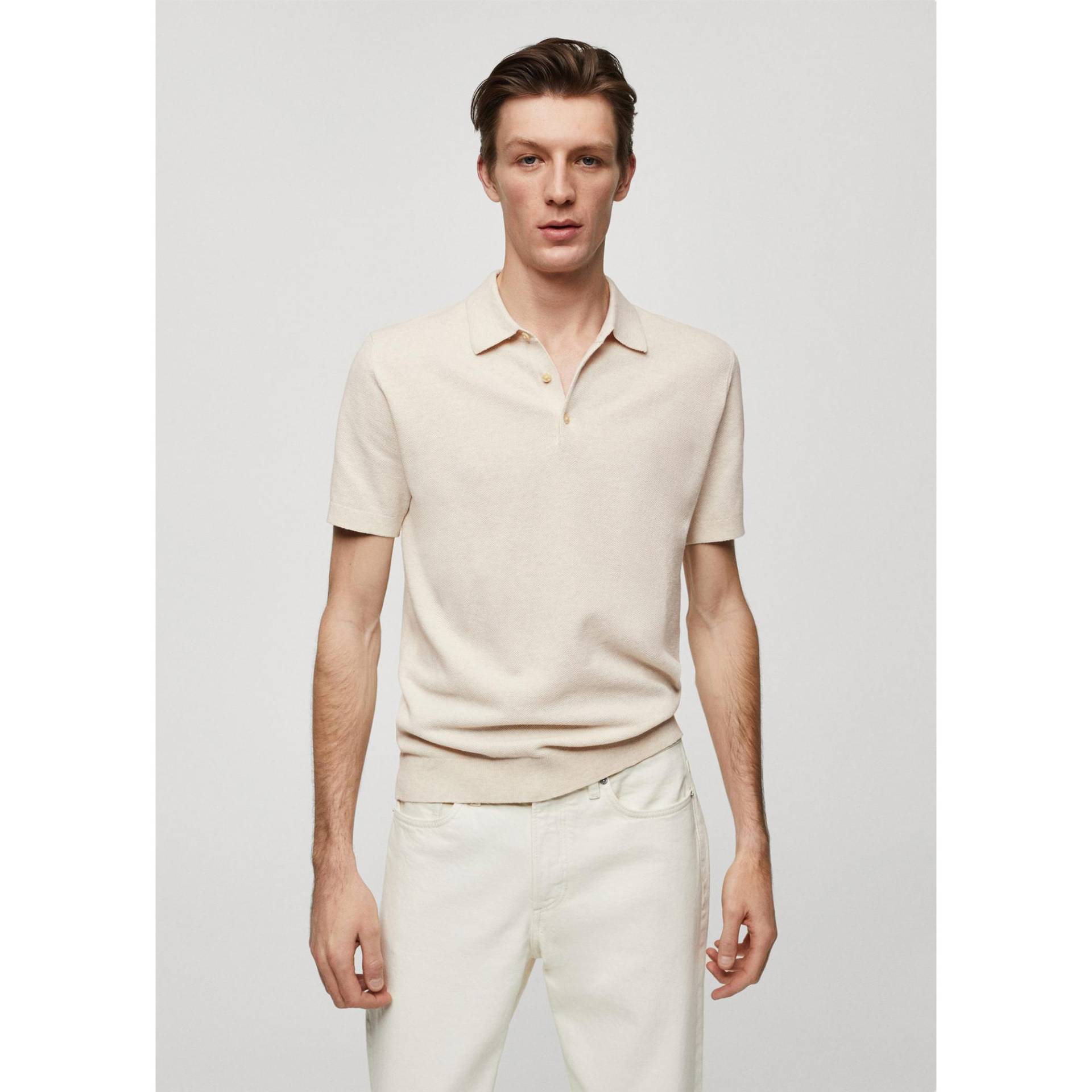 Poloshirt, Kurzarm Herren Beige  L von Mango Man