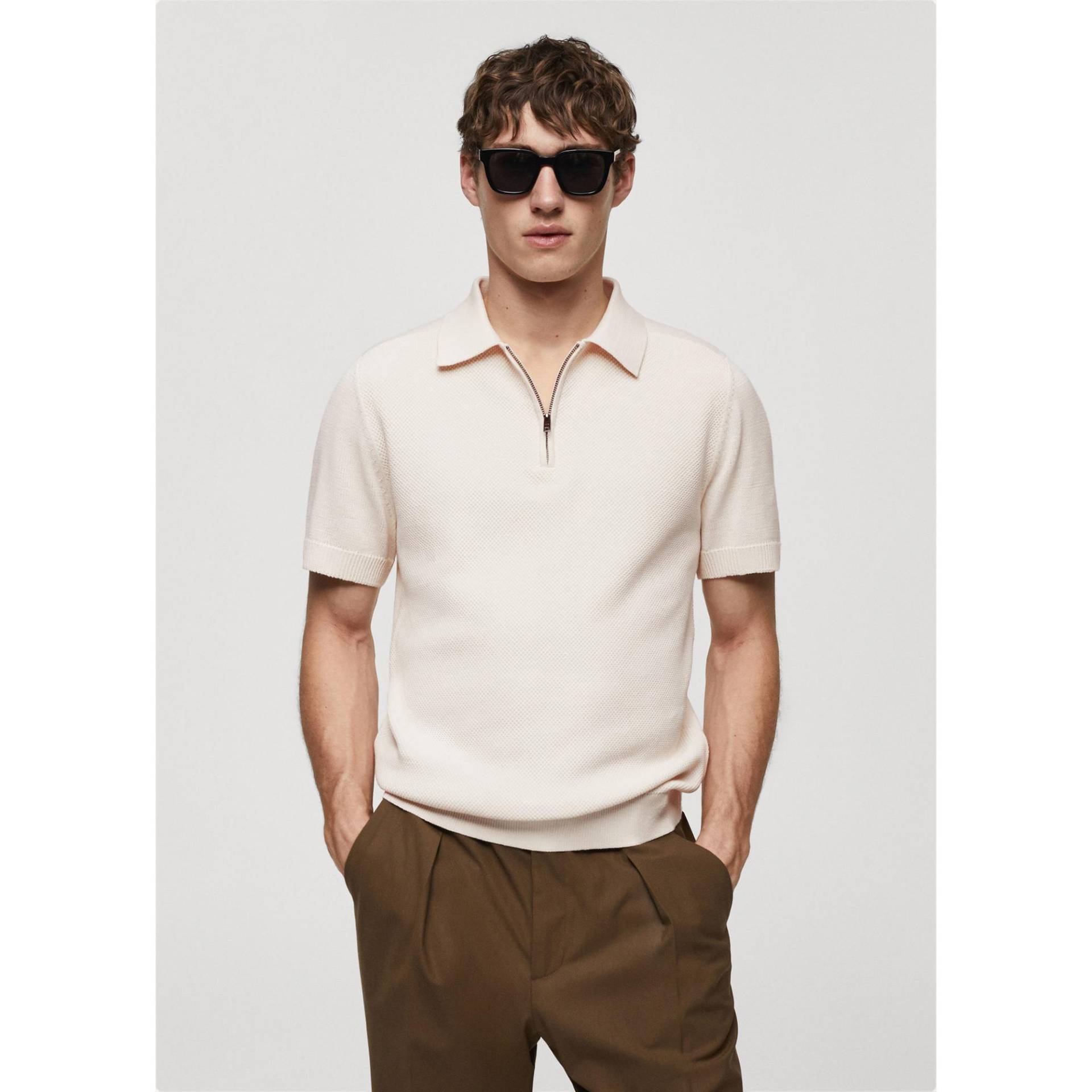 Poloshirt, Kurzarm Herren Beige S von Mango Man