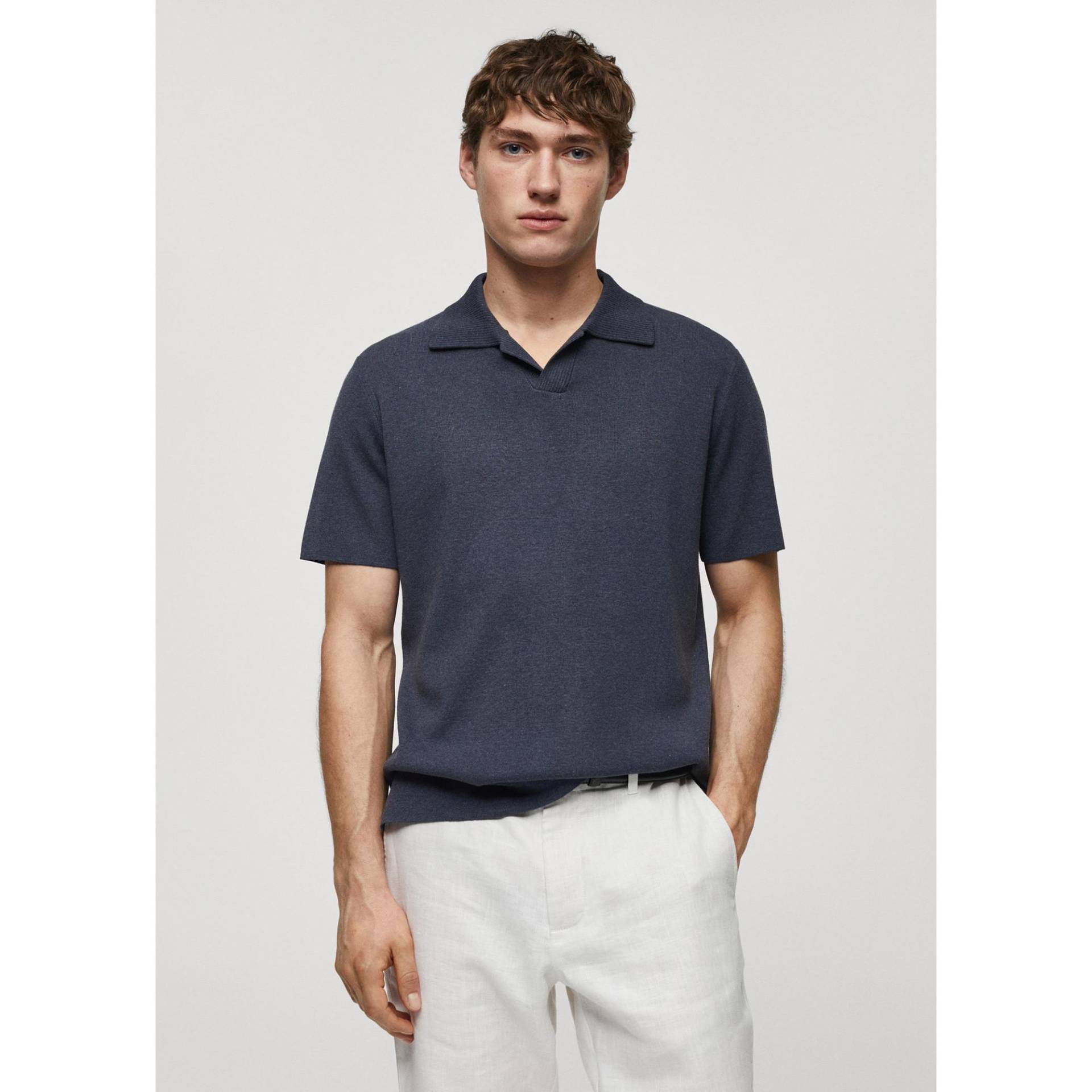 Poloshirt, Kurzarm Herren Mittelblau L von Mango Man