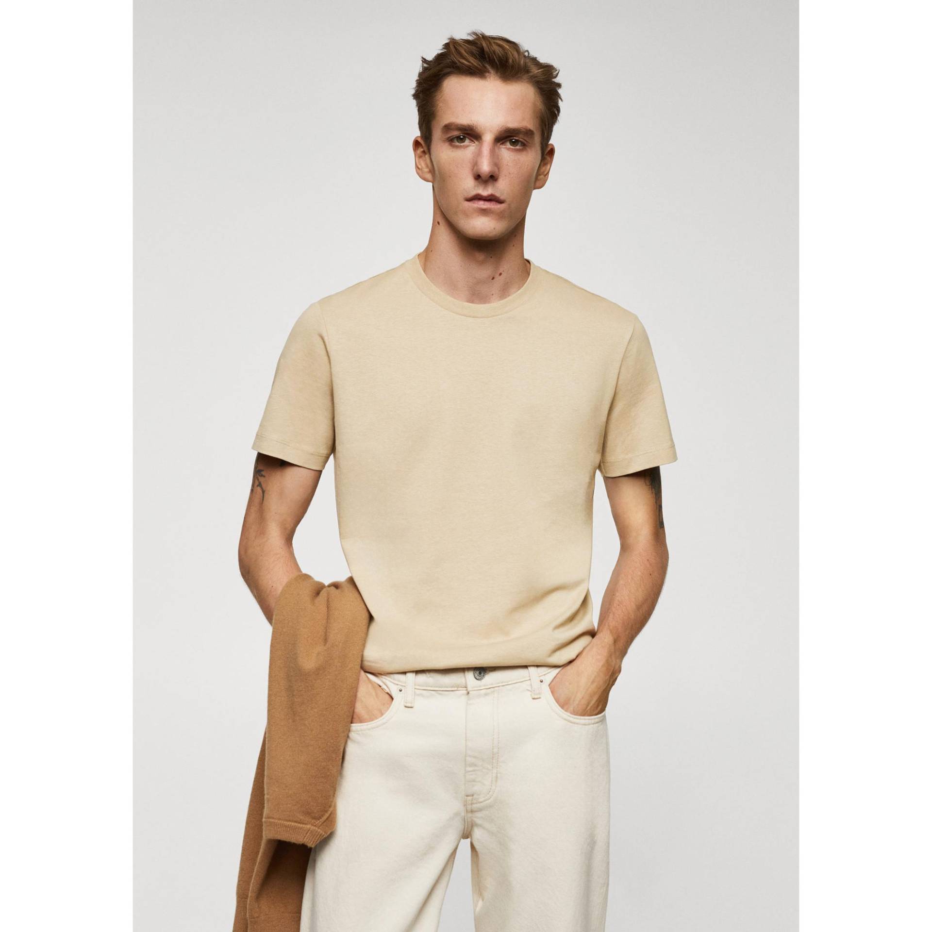 T-shirt Herren Beige M von Mango Man