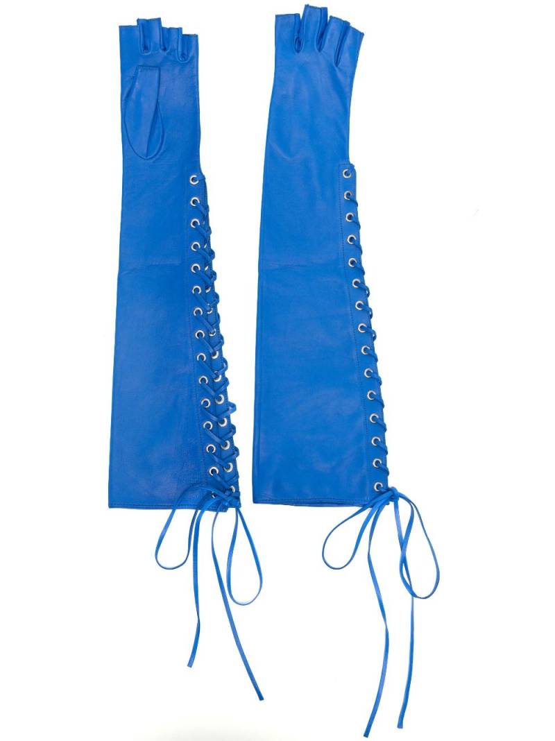 Manokhi lace-up fingerless leather gloves - Blue von Manokhi