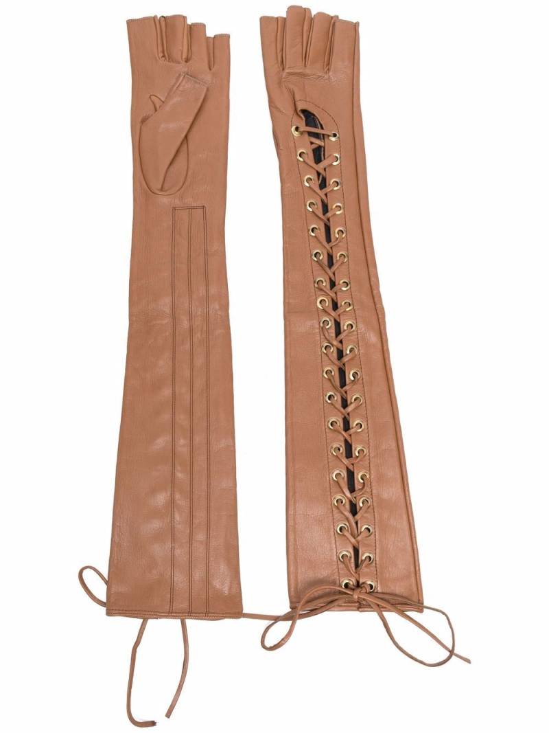 Manokhi long lace-up leather gloves - Brown von Manokhi