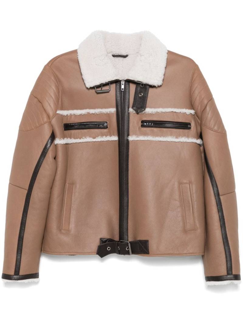 Manokhi shearling-detail leather jacket - Brown von Manokhi