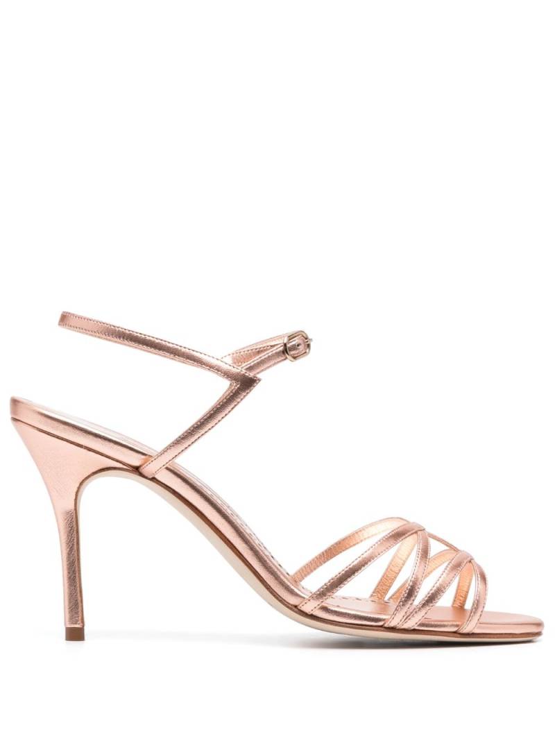 Manolo Blahnik 100mm metallic-effect leather sandals - Pink von Manolo Blahnik