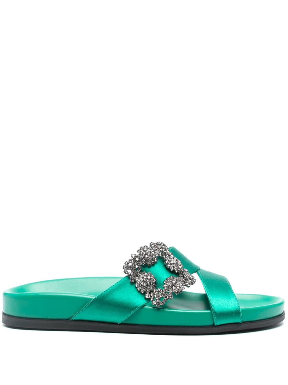 Manolo Blahnik Chilanghi buckled satin slippers - Green von Manolo Blahnik