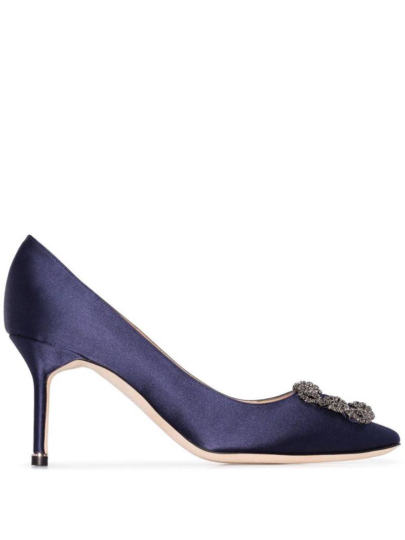 Manolo Blahnik Hangisi 70mm satin pumps - Blue von Manolo Blahnik