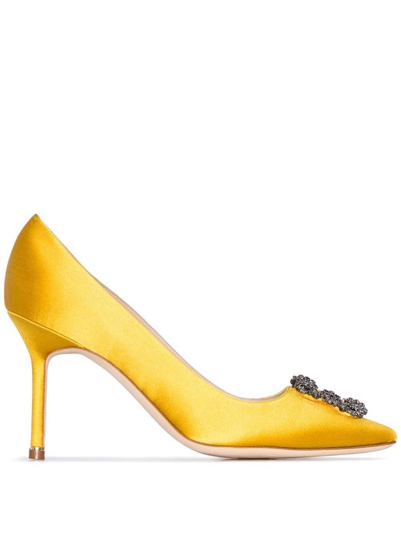 Manolo Blahnik Hangisi 90mm appliqué satin pumps - Yellow von Manolo Blahnik