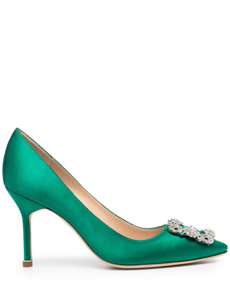 Manolo Blahnik Hangisi 90mm satin pumps - Green von Manolo Blahnik