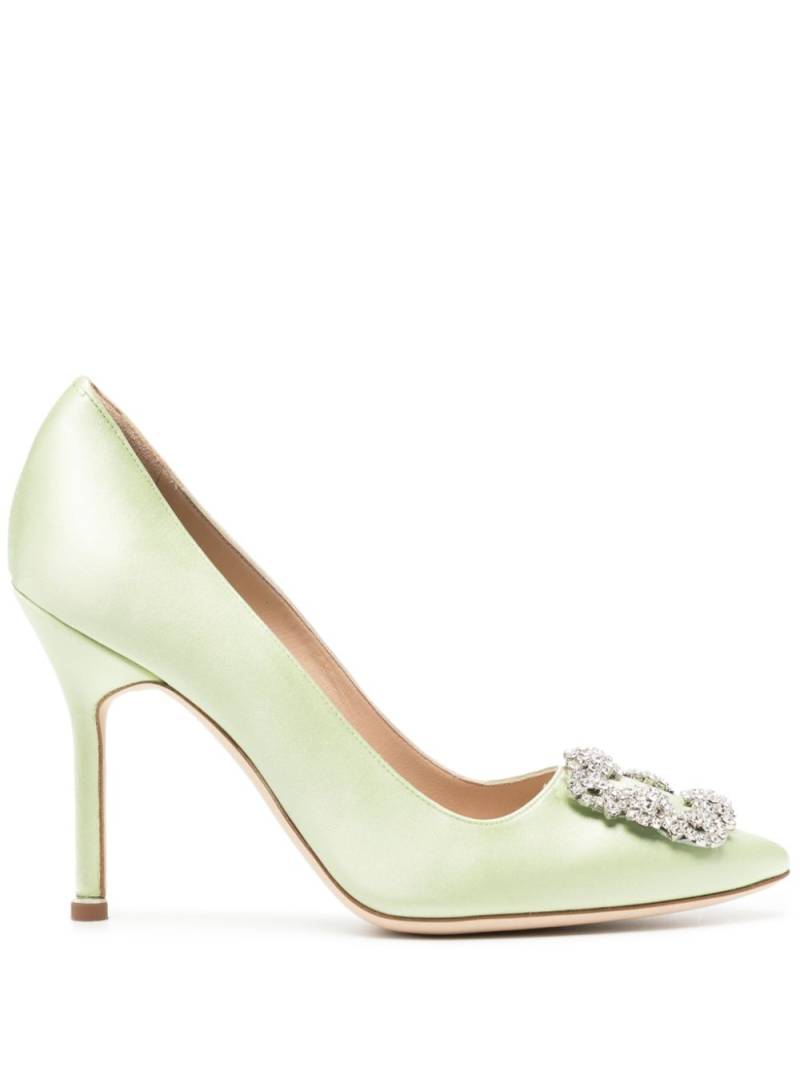 Manolo Blahnik Hangisi 90mm satin pumps - Green von Manolo Blahnik