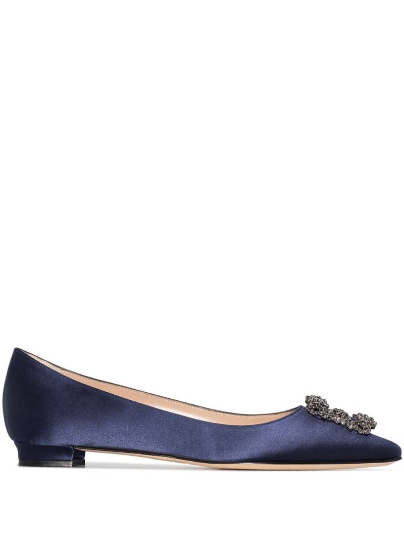 Manolo Blahnik Hangisi appliqué flat pumps - Blue von Manolo Blahnik