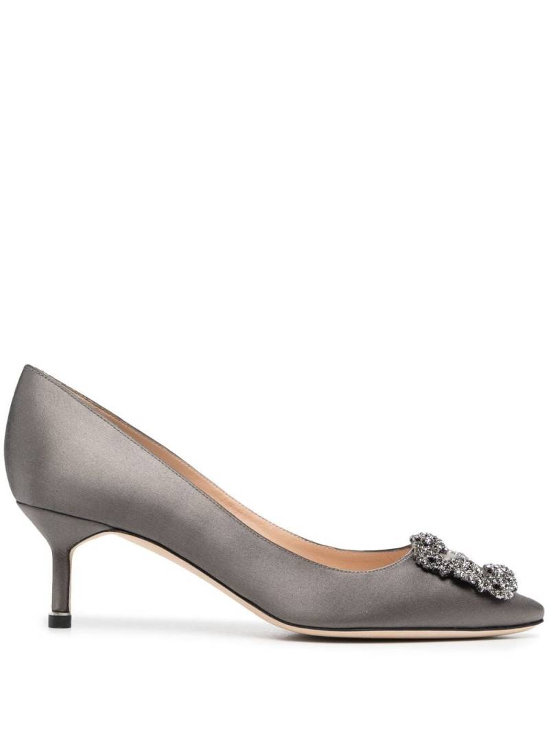 Manolo Blahnik Hangisi crystal-buckle leather pumps - Grey von Manolo Blahnik