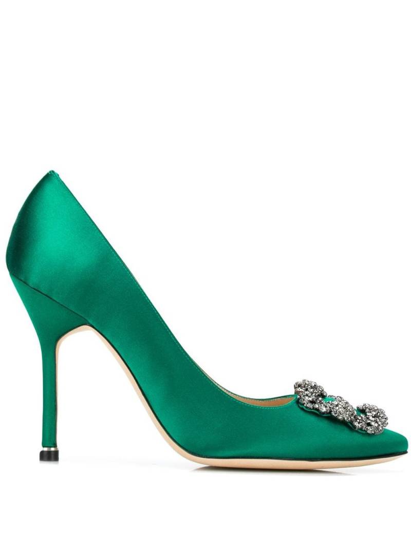 Manolo Blahnik Hangisi 105mm satin pumps - Green von Manolo Blahnik