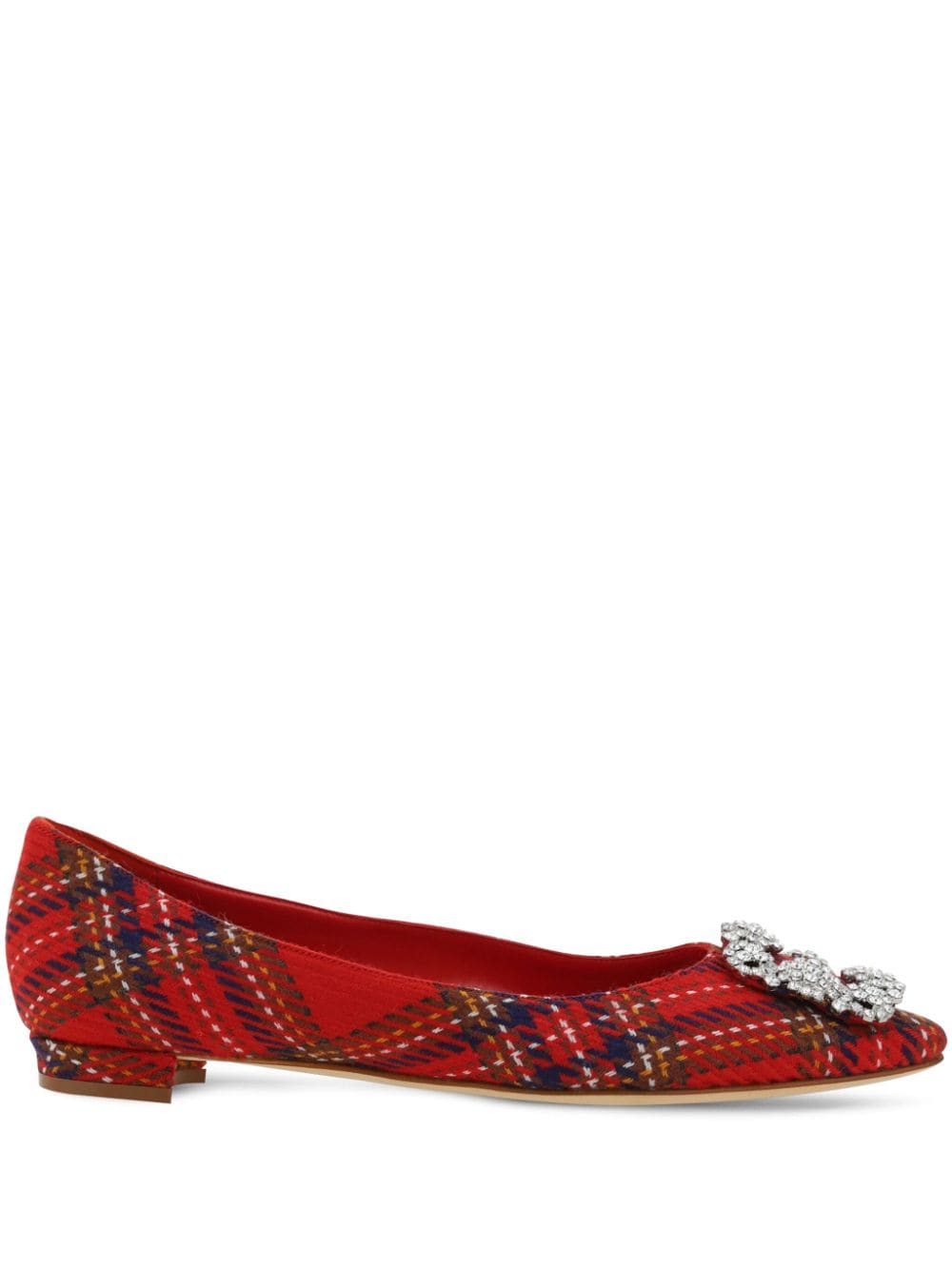 Manolo Blahnik Hangisiflat Check ballet pumps - Red von Manolo Blahnik