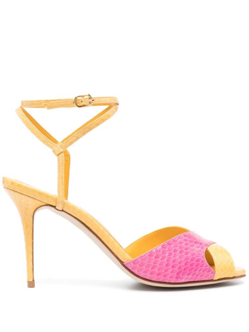 Manolo Blahnik Mumbi 95mm snakeskin-effect leather sandals - Yellow von Manolo Blahnik