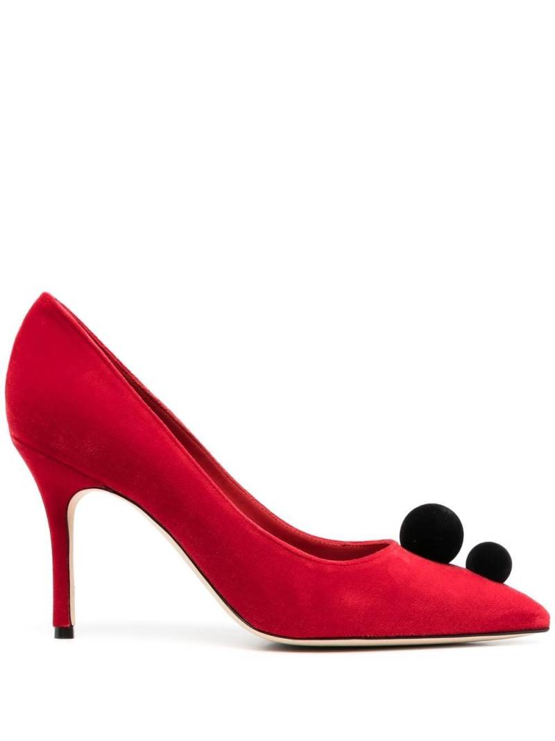 Manolo Blahnik Piera pompom-embellished 100mm pumps - Red von Manolo Blahnik