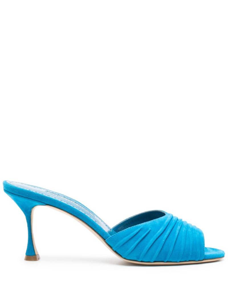 Manolo Blahnik Pirua 70mm ruched mules - Blue von Manolo Blahnik