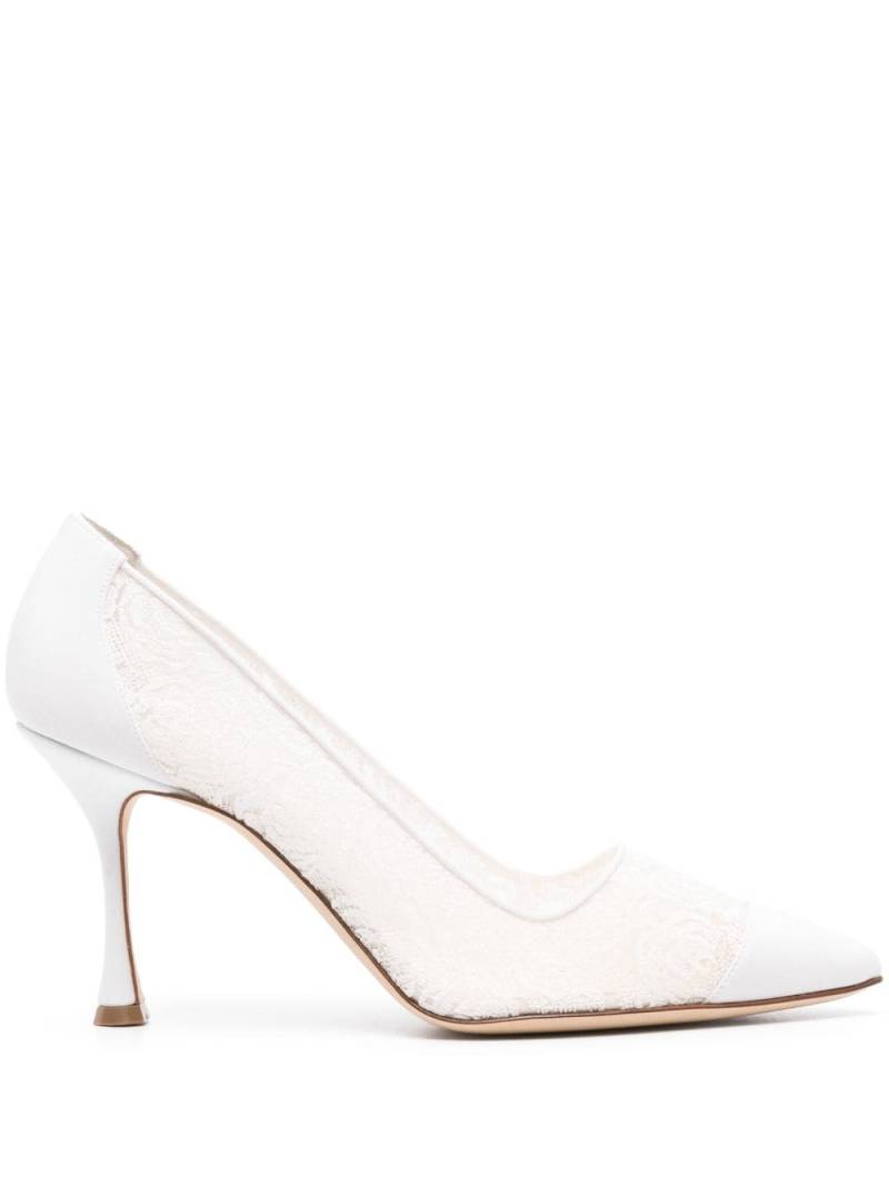 Manolo Blahnik Sololaria 90mm floral-lace pumps - White von Manolo Blahnik